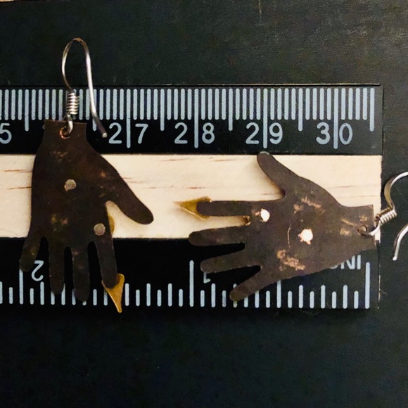 Copper 3D Soldered Artsy Hand Earrings - Picture 4 of 5